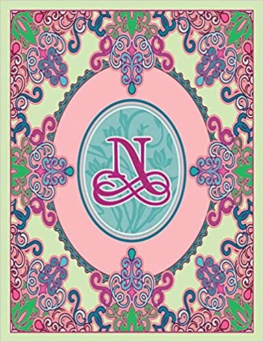 okumak Journal Notebook Initial Letter &quot;N&quot; Monogram: Fun, Decorative Wide-Ruled Diary. Featuring a Unique Pink and Teal Design with Pistachio Green ... Frame Wildflowers Initial Letter Monogram)