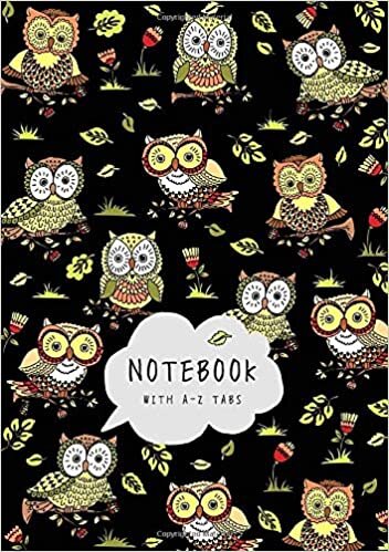 okumak Notebook with A-Z Tabs: A5 Lined-Journal Organizer Medium with Alphabetical Section Printed | Cute Owl Floral Design Black