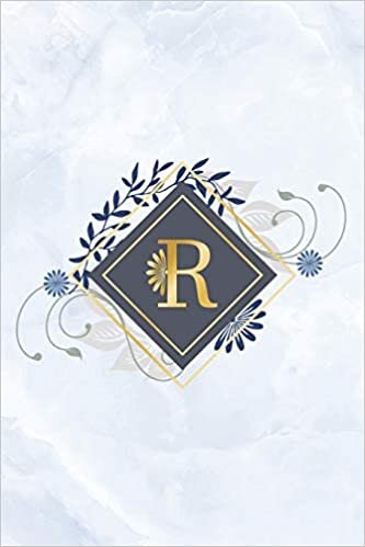 okumak R: Marble, blue and golden initial monogram bullet journal. Chic blue marble and gold letter journal for diaries and notes or scrapbooking.