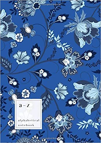 okumak A-Z Alphabetical Notebook: B5 Medium Ruled-Journal with Alphabet Index | Cute Jacobean Floral Leaf Cover Design | Blue