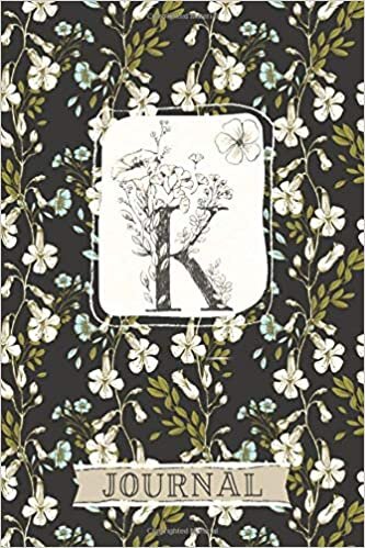 okumak K Journal: Floral Notebook Monogram Initial K Blank Lined Journal | Ivory and Sky Blue Flowers | Decorated Interior