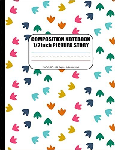 okumak Composition Notebook 1/2Inch Picture Story: Primary Composition Notebook For Handwriting Practice And Drawing | Multicolor (Dotted Midline) for ABC ... K-2 | 7.44&quot;x9.69&quot; | Dino Footprints Cover