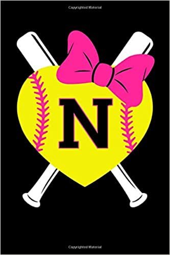 okumak Girls Softball Monogram Journal Letter N Name Sports Notebook: Love Softball Player Pink Bow Monogrammed Blank Lined Book