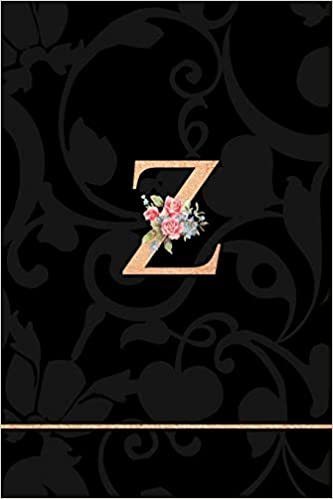 okumak Z: Letter Z Monogram Floral Journal, Pink Flowers on Elegant Black, Personal Name Initial Personalized Journal, 6x9 inch blank lined college ruled notebook diary, perfect bound, Soft Cover