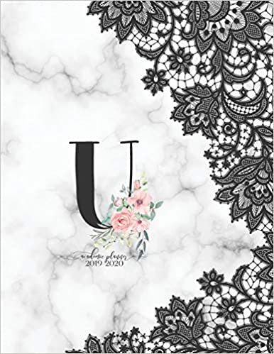 okumak Academic Planner 2019-2020: Black Lace Marble Rose Gold Monogram Letter U with Pink Flowers Academic Planner July 2019 - June 2020 for Students, Moms and Teachers (School and College)