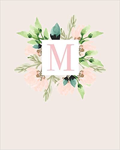 okumak M: 110 Dot-Grid Pages | Monogram Journal and Notebook with a Classic Light Pink Background of Vintage Floral Leaves in a Watercolor Design | ... Journal | Monogramed Composition Notebook