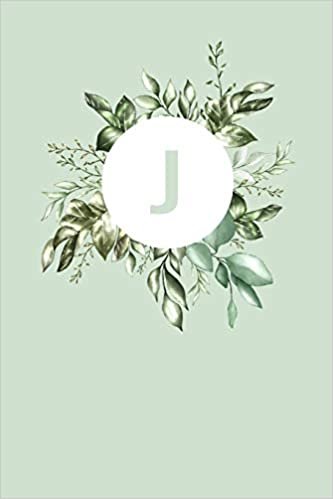 okumak J: 110 Sketch Pages (6 x 9) | Light Green Monogram Doodle Sketchbook with a Simple Vintage Floral Green Leaves Design | Personalized Initial Book for Women and Girls | Pretty Monogramed Sketchbook
