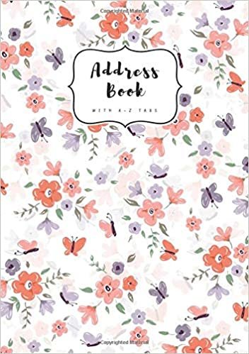 okumak Address Book with A-Z Tabs: B5 Contact Journal Medium | Alphabetical Index | Large Print | Little Flower Butterfly Design White