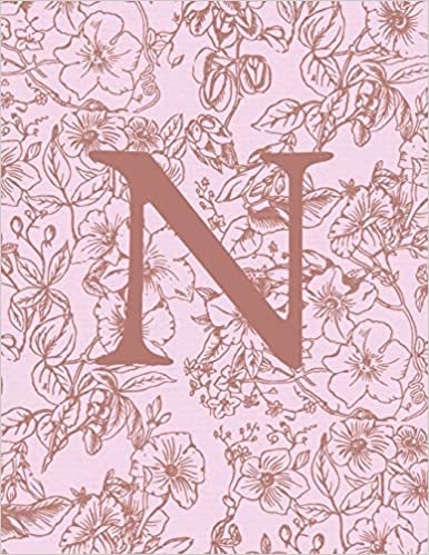 okumak N: Monogram Initial Notebook For Women And Girls-Pink And Brown Floral-120 Pages 8.5 x 11