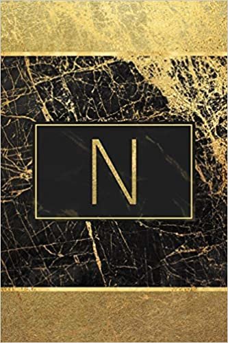 okumak N: Personalized Monogram Initial N Notebook / Journal - College Ruled 6 x 9 - Monogrammed Black and Gold Marble Cover