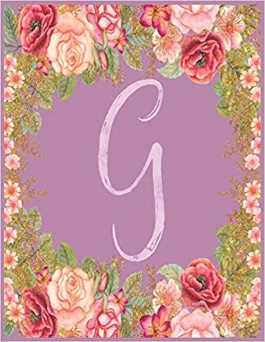 okumak G: Monogram G Journal with the Initial Letter G Notebook for Girls and Women, Pink Mauve Floral Design with Cursive Fancy Text