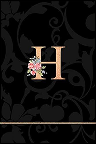 okumak H: Letter H Monogram Floral Journal, Pink Flowers on Elegant Black, Personal Name Initial Personalized Journal, 6x9 inch blank lined college ruled notebook diary, perfect bound, Soft Cover