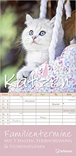 okumak Katzen 2021 Familienplaner - Familien-Timer - Termin-Planer - Kinder-Kalender - Familien-Kalender - 22x45