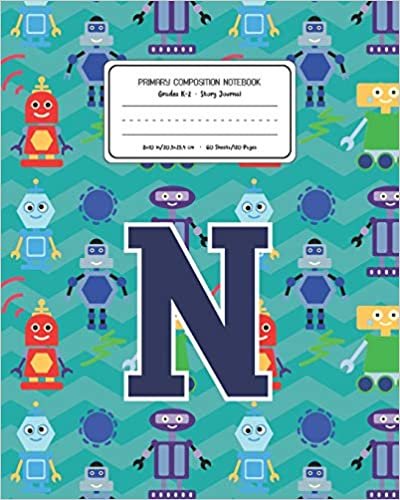 okumak Primary Composition Notebook Grades K-2 Story Journal N: Robots Pattern Primary Composition Book Letter N Personalized Lined Draw and Write ... Book for Kids Back to School Preschoo