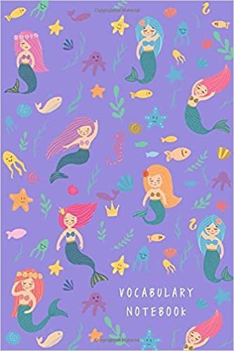 okumak Vocabulary Notebook: 4x6 Notebook 2 Columns Mini | A-Z Alphabetical Tabs Printed | Cute Mermaids and Sea Animals Design Blue-Violet
