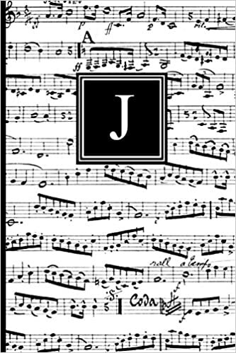 okumak J: Musical Letter J Monogram Music Journal, Black and White Music Notes cover, Personal Name Initial Personalized Journal, 6x9 inch blank lined college ruled notebook diary, perfect bound, Soft Cover