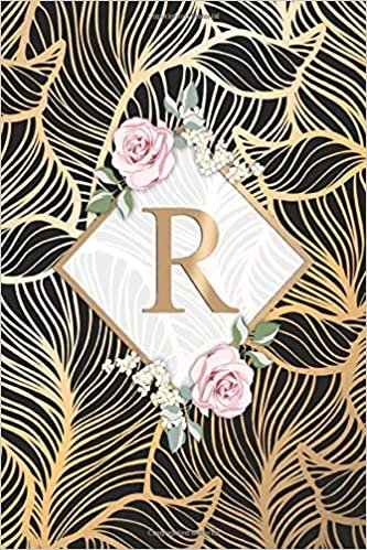 okumak R: Cute Floral Monogram Letter R Initial Dot Grid Bullet Notebook for Girls &amp; Women | Nifty Personalized Blank Journal for Writing &amp; Notes with Dot Gridded Pages | Abstract Exotic Black &amp; Gold Print