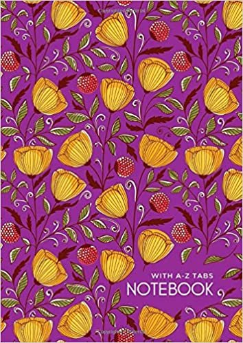okumak Notebook with A-Z Tabs: A4 Lined-Journal Organizer Large with Alphabetical Sections Printed | Drawing Flower Berry Design Purple