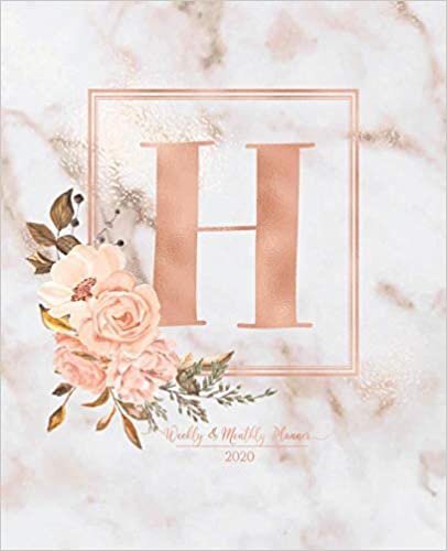 okumak Weekly &amp; Monthly Planner 2020 H: Pink Marble Rose Gold Monogram Letter H with Pink Flowers (7.5 x 9.25 in) Horizontal at a glance Personalized Planner for Women Moms Girls and School