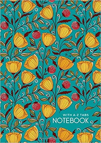 okumak Notebook with A-Z Tabs: A4 Lined-Journal Organizer Large with Alphabetical Sections Printed | Drawing Flower Berry Design Teal