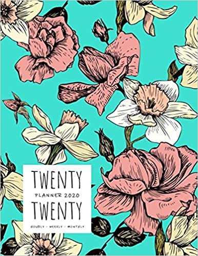 okumak Twenty Twenty, Planner 2020 Hourly Weekly Monthly: 8.5 x 11 Large Journal Organizer with Hourly Time Slots | Jan to Dec 2020 | Hand-Drawn Narcissus Flower Design Turquoise