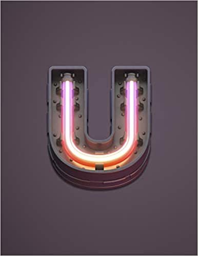 okumak U: Modern funky, cool neon glowing light effect, monogram college ruled composition notebook for all - men, women, girls and boys. Perfect for office, study or general writing / note taking.