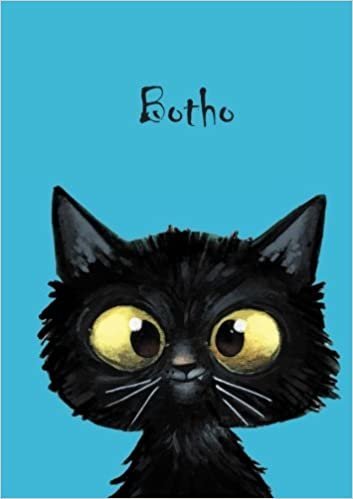 okumak Botho: Personalisiertes Notizbuch, DIN A5, 80 blanko Seiten mit kleiner Katze auf jeder rechten unteren Seite. Durch Vornamen auf dem Cover, eine ... Coverfinish. Über 2500 Namen bereits verf