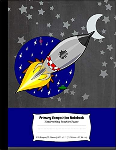okumak Primary Composition Notebook Handwriting Practice Paper: 8.5” x 11” Elementary Lined Story Pages for Elementary K-3 Students | Rocket Spaceship Cover (110 Pages)