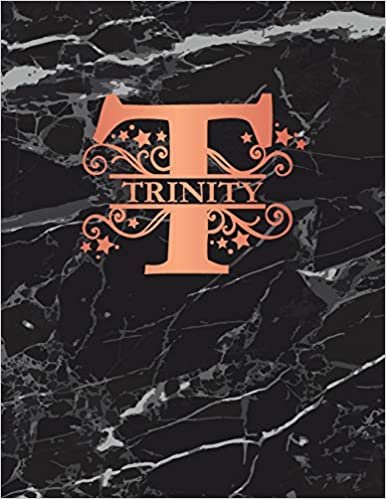 okumak Trinity: Personalized Dot Grid Bullet Notebook for Women or Girls. Monogram Initial T. Black Marble &amp; Rose Gold Cover. 8.5&quot; x 11&quot; 110 Pages Dotted Journal Diary Paper