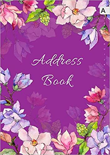 okumak Address Book: A4 Big Contact Notebook Organizer | A-Z Alphabetical Sections | Large Print | Magnolia Wildflower Watercolor Design Purple