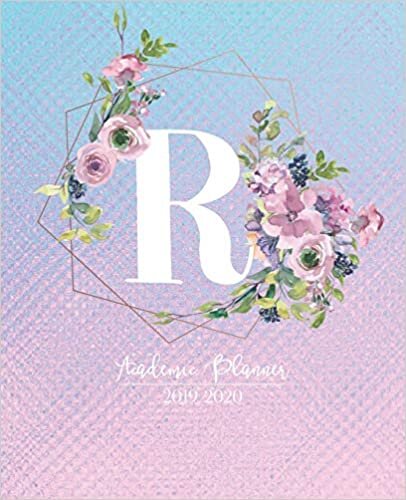 okumak Academic Planner 2019-2020: Pink Purple and Blue Matte Iridescent with Mauve Flowers Monogram Letter R Academic Planner July 2019 - June 2020 for Students, Moms and Teachers (School and College)