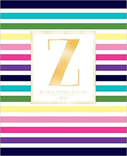 okumak Weekly &amp; Monthly Planner 2020 Z: Colorful Rainbow Stripes Gold Monogram Letter Z (7.5 x 9.25 in) Vertical at a glance Personalized Planner for Women Moms Girls and School