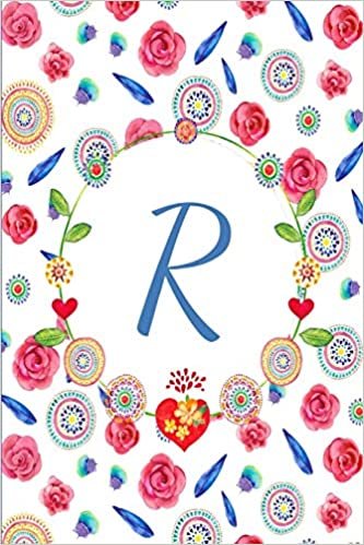 okumak R: Beautiful Mandala And Rose Flower Journal, Monogram Initial Letter R Lined Paper