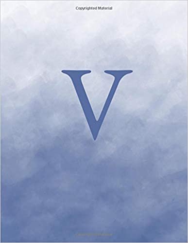 okumak V: Monogram Initial V Notebook for Women and Girls-Ombre Blue Watercolor-120 Pages 8.5 x 11