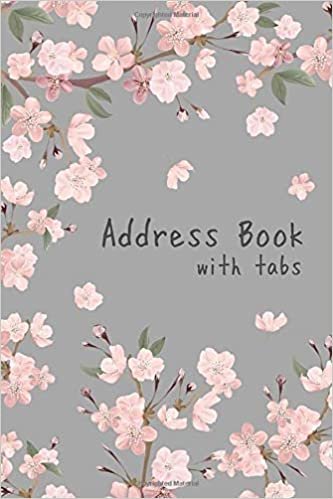 okumak Address Book with Tabs: 4x6 Mini Contact Notebook Organizer | A-Z Alphabetical Tabs | Cherry Blossom Sakura Flower Design Gray