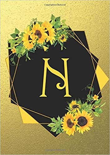 okumak Letter N A4 Notebook: Golden Sunflowers Cover - Blank Lined Interior