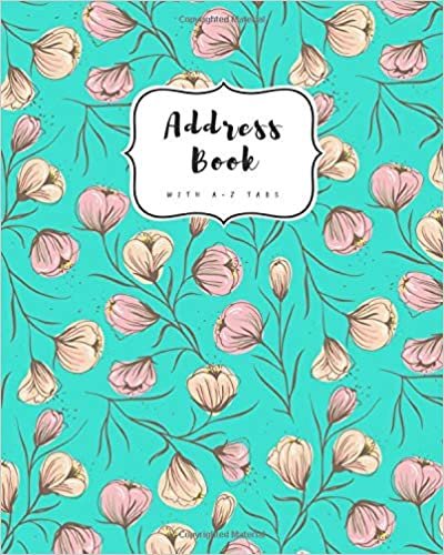 okumak Address Book with A-Z Tabs: 8x10 Contact Journal Jumbo | Alphabetical Index | Large Print | Flower Bud Pattern Design Turquoise