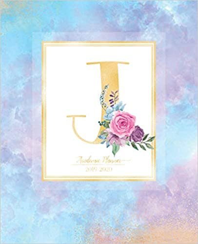 okumak Academic Planner 2019-2020: Purple Blue Watercolor Gold Monogram Letter J with Pink Flowers Academic Planner July 2019 - June 2020 for Students, Moms and Teachers (School and College)