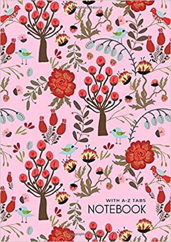 okumak Notebook with A-Z Tabs: A5 Lined-Journal Organizer Medium with Alphabetical Section Printed | Birds in Forest Design Pink