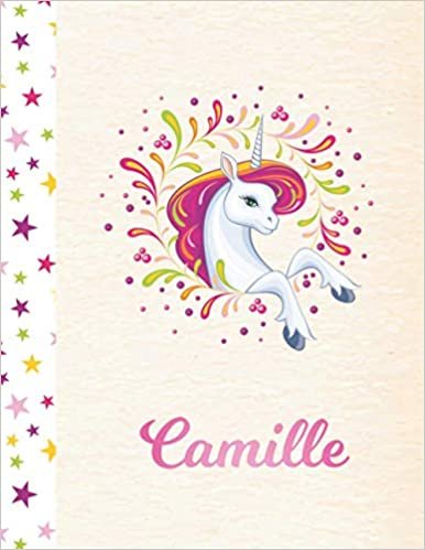okumak Camille: Unicorn Personalized Custom K-2 Primary Handwriting Pink Blank Practice Paper for Girls, 8.5 x 11, Mid-Line Dashed Learn to Write Writing Pages