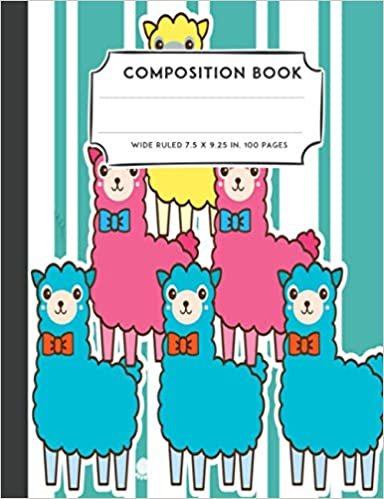 okumak Composition Notebook: Cute Wide Ruled Paper Lined Notebook blue Journal Supercute Yellow Llamas for s Kids Students Back to School 7.5 x 9.25 in. 100 Pages