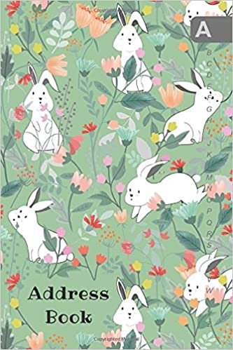 okumak Address Book: 4x6 Mini Contact Notebook Organizer | A-Z Alphabetical Sections | Cute Bunnies in Flower Garden Design Green