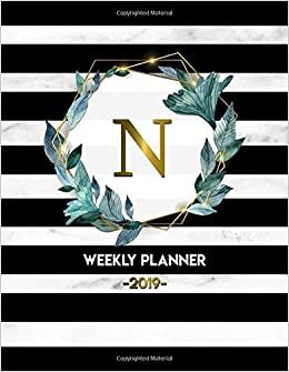 okumak Weekly Planner 2019: Cute Black &amp; White Grey Marble Monogram Letter N Daily, Weekly, Monthly 2019 Organizer. Pretty Personalized at a Glance Gold Floral Yearly Calendar and Agenda.