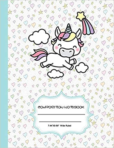 okumak Composition Notebook: Unicorn composition notebook, wide ruled cute japanese notebook for students, kids &amp; s | Adorable Glossy paperback cover,(7.44 x 9.69 inch),110 pages
