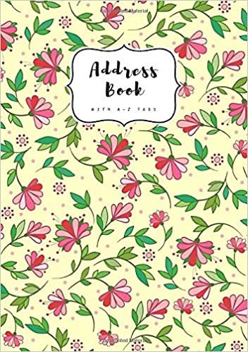 okumak Address Book with A-Z Tabs: A5 Contact Journal Medium | Alphabetical Index | Curving Flower Leaf Design Yellow