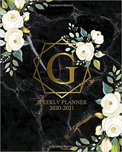 okumak Weekly Planner 2020-2021: Blue Marble &amp; Gold 2 Year Weekly Organizer &amp; Agenda for Girls &amp; Women | Funny Holidays &amp; Inspirational Quotes, Vision Board, ... | White Floral Initial Monogram Letter G