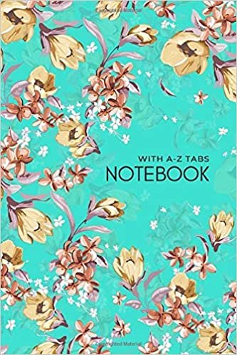 okumak Notebook with A-Z Tabs: 4x6 Lined-Journal Organizer Mini with Alphabetical Section Printed | Elegant Floral Illustration Design Turquoise