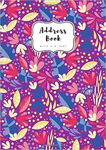 okumak Address Book with A-Z Tabs: A4 Contact Journal Jumbo | Alphabetical Index | Large Print | Bright Floral Art Design Purple