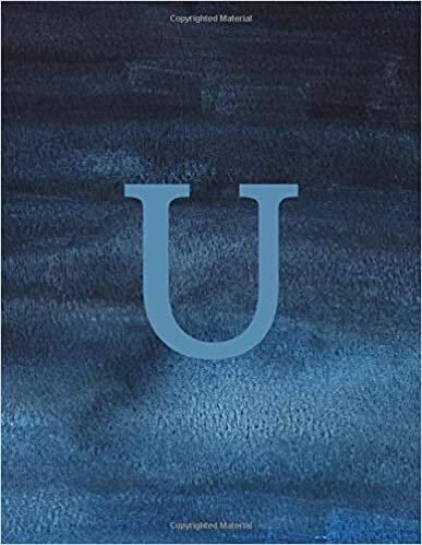 okumak U: Monogram Initial U Notebook for Women and Girls-Dark Blue Watercolor-120 Pages 8.5 x 11