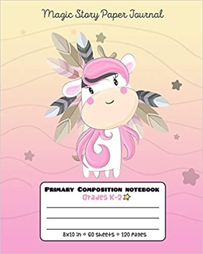 okumak Primary Composition Notebook Grades K-2 Magic Story Paper Journal: Picture drawing and Dash Mid Line hand writing paper - Feathers Unicorn Design (Unicorn Magic Story Journal, Band 9)